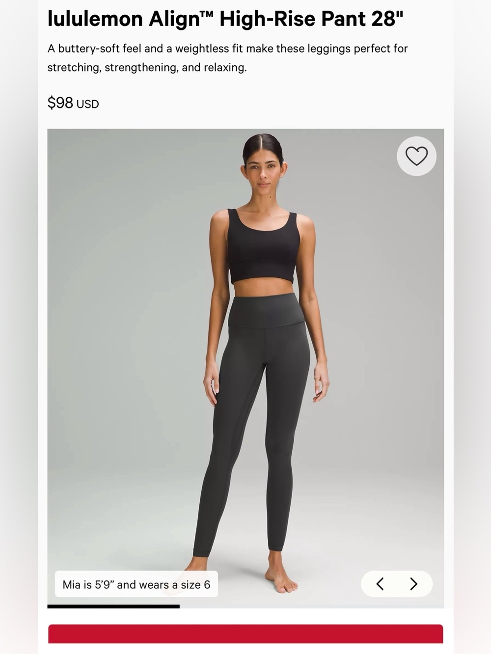 lululemon Align™ High-Rise Leggings - Black SZ 6 28"